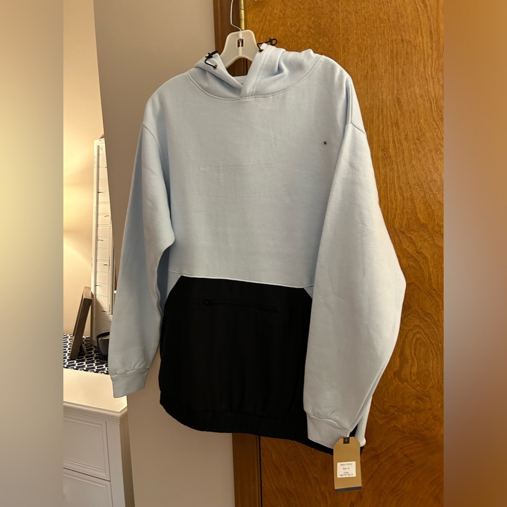 MV200 light blue with navy accents hooded sweat great for football weather